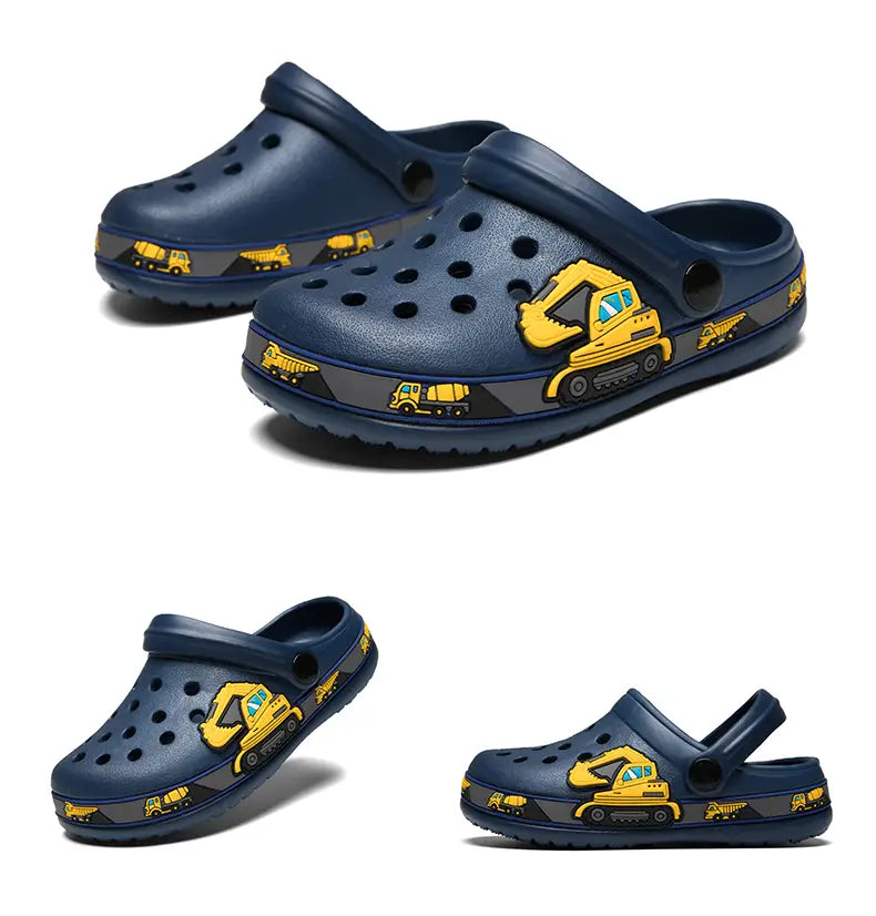 Beautiful Shoe’s Children Shoes Baby Boys Slippers Cartoon Excavator Print Clogs Summer Breathable Soft Indoor Sports