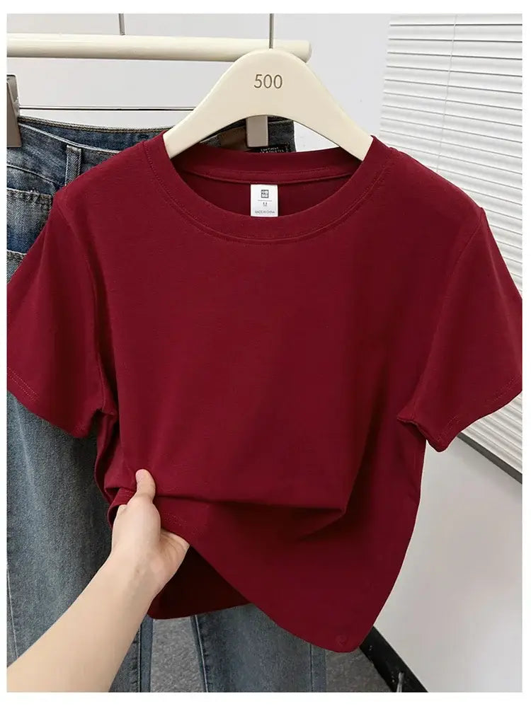2026 Summer New High Quality Casual T Shirt Sexy Short Sleeved Sleeves Fashion Trend Solid Women Clothing Y2k Tops