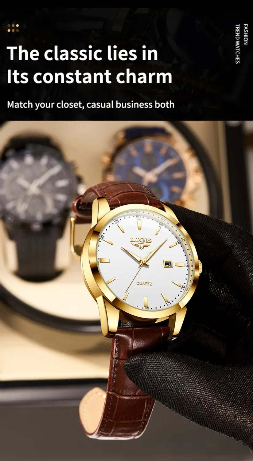 Montre LIGE Women Waterproof Leather Chronograph Watch