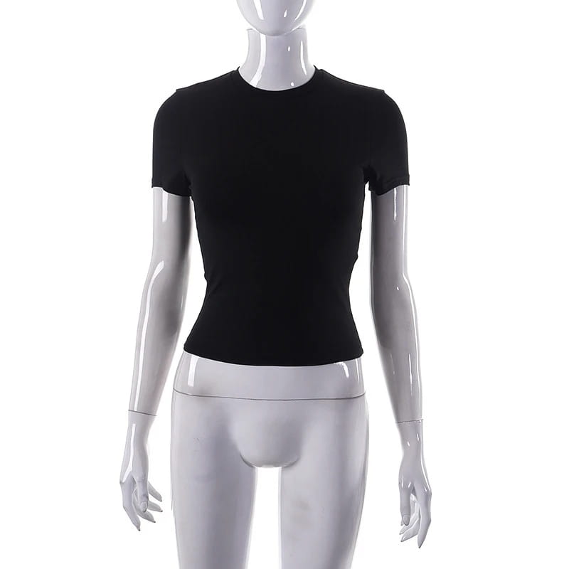 Spring Summer New Short Sleeve T-Shirt Women Solid Simple Casual Soft All-Match Hot Basic Crop Tops Tees Summer Fashion