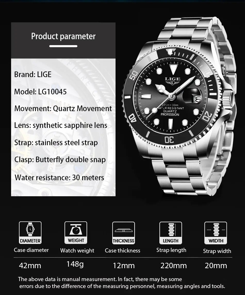 Montre LIGE Watch For Men Top Brand Luxury Fashion Men Watch Casual Business Waterproof Chronograph Quartz Wristwatches