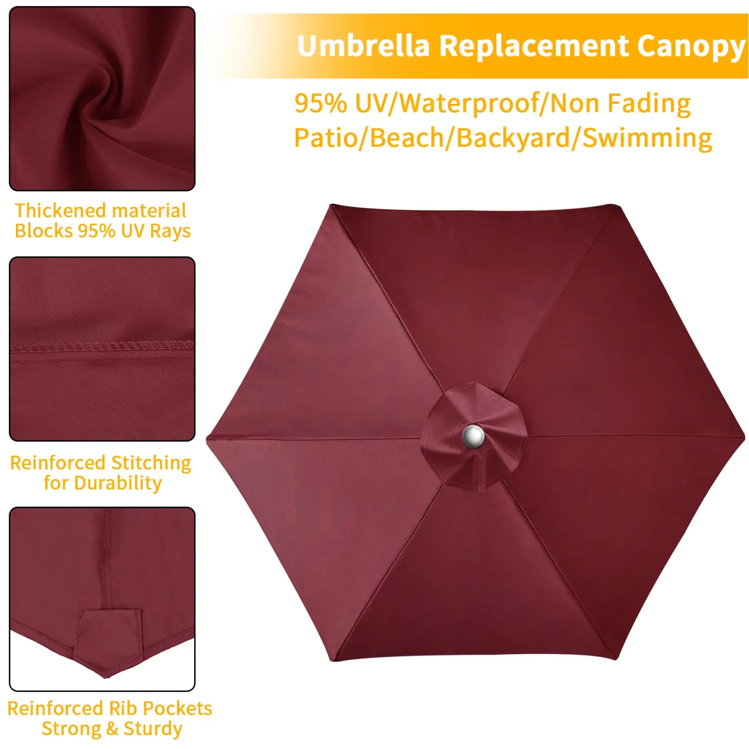 Replacement Parasol Canopy Universal Umbrella Replacement Cloth Garden Parasol Sunshade Cover for Garden Patio Yard