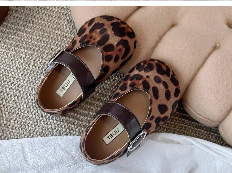 Beautiful Shoe’s Fashion Leopard Print Kid Shoe2026spring New Cute Girl Shoe Retro Princess Shoe Brand Girl Leather