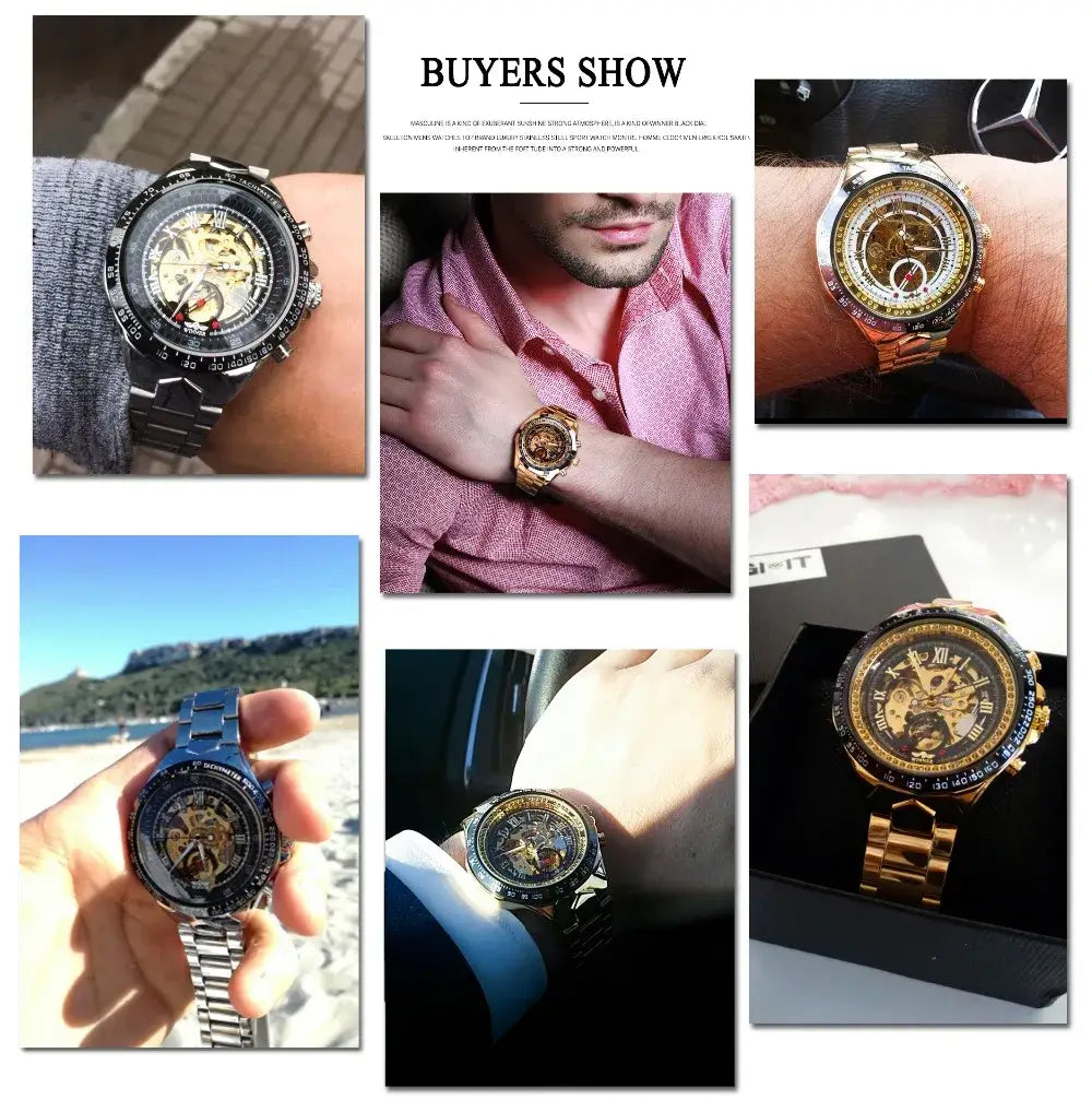 Montre Winner Mechanical Sport Design Bezel Golden Watch Mens Watches Top Brand Luxury Montre Homme Clock Men Automatic