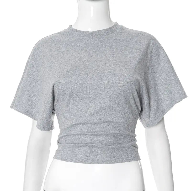 Gray Cropped T-shirt Women’s O-neck Corset Tops Fashion Casual Solid Streetwear Spring Summer Short Tee Shirts for Girls