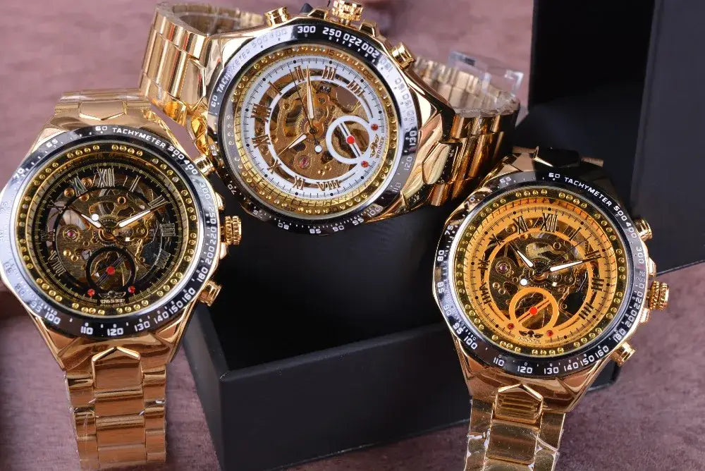 Montre Winner Mechanical Sport Design Bezel Golden Watch Mens Watches Top Brand Luxury Montre Homme Clock Men Automatic