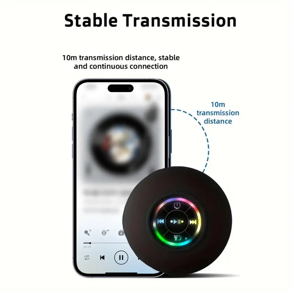 Portable Wireless Bluetooth Speaker LED Light IPX4 Waterproof Loudspeaker Outdoor Bathroom Large Suction Cup Stereo