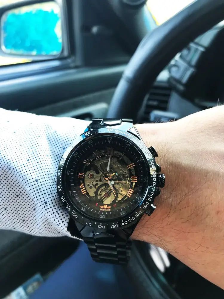 Montre Winner Mechanical Sport Design Bezel Golden Watch Mens Watches Top Brand Luxury Montre Homme Clock Men Automatic