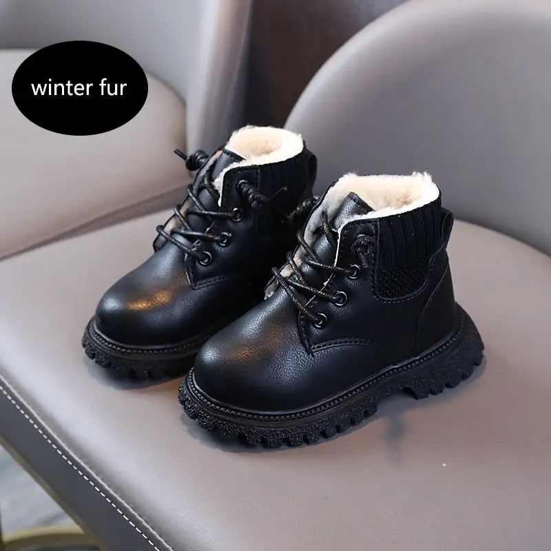 Beautiful Shoe’s Kids Leather Chelsea Boots Waterproof Children Sneakers Beige Toddler Snow Boots Girl Winter Shoe Boy