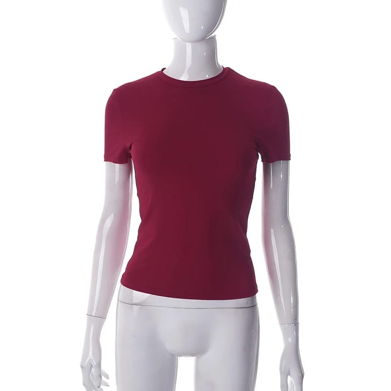 Spring Summer New Short Sleeve T-Shirt Women Solid Simple Casual Soft All-Match Hot Basic Crop Tops Tees Summer Fashion
