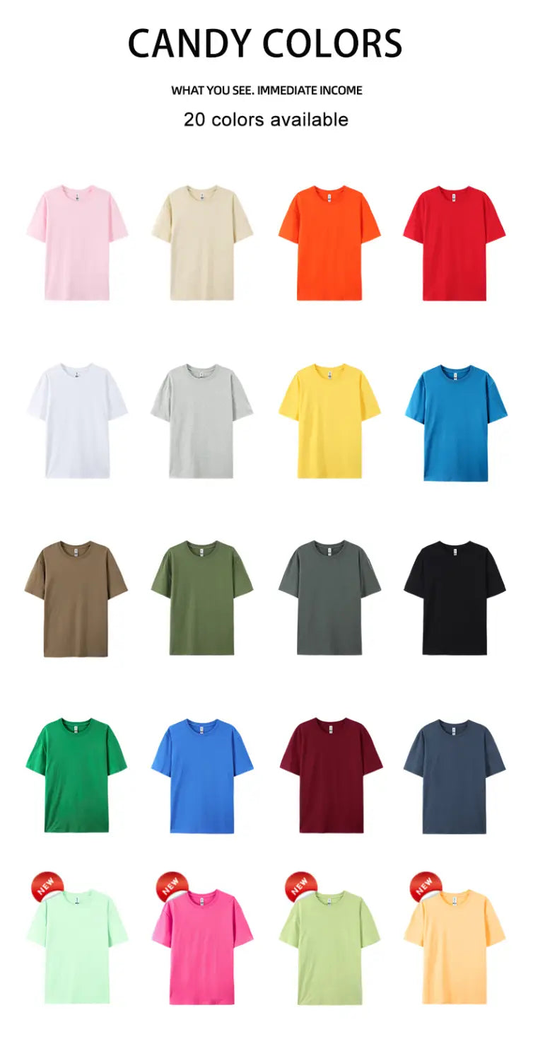 100% Cotton Solid Color T-Shirts Men Woman Short Sleeve Fashion Brand Trend Casual Soft Clothing Tees Breathable Summer