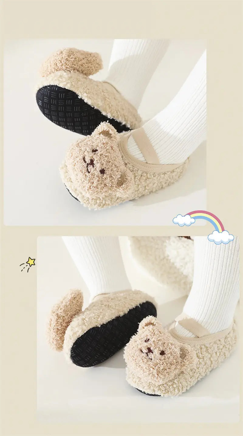 Beautiful Shoe’s Cartoon Bear Baby Shoes Winter Thick Warm Newborn Shoes Non-slip Soled Soft Plush Toddler Kids Boy