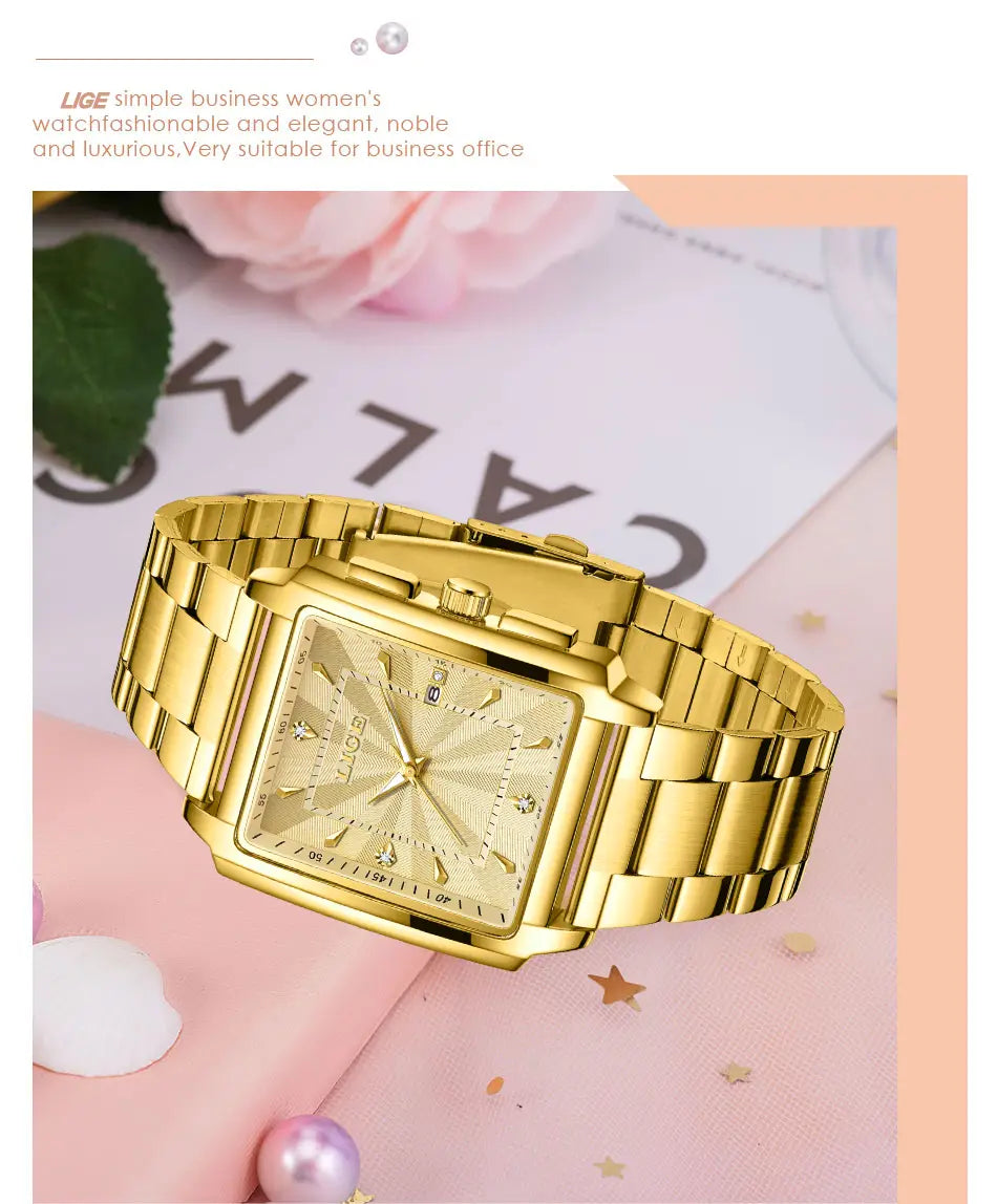 Montre LIGE Luxury Waterproof Quartz Watch for Women Date Display