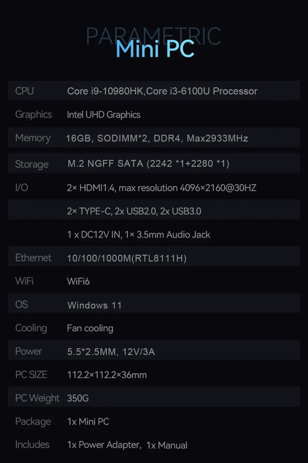 Mini PC Core i9 10980HK i3 6100U Windows 11 Por Gamer Mini Computer 16GB 32GB DDR4 1TB SSD PC Gamer Desktop Portable