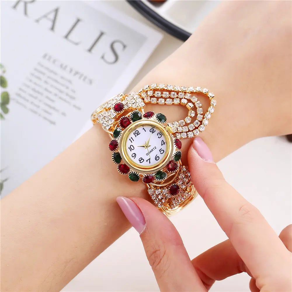 Montre Elegant Rose Gold Rhinestone Bracelet Watch for Women