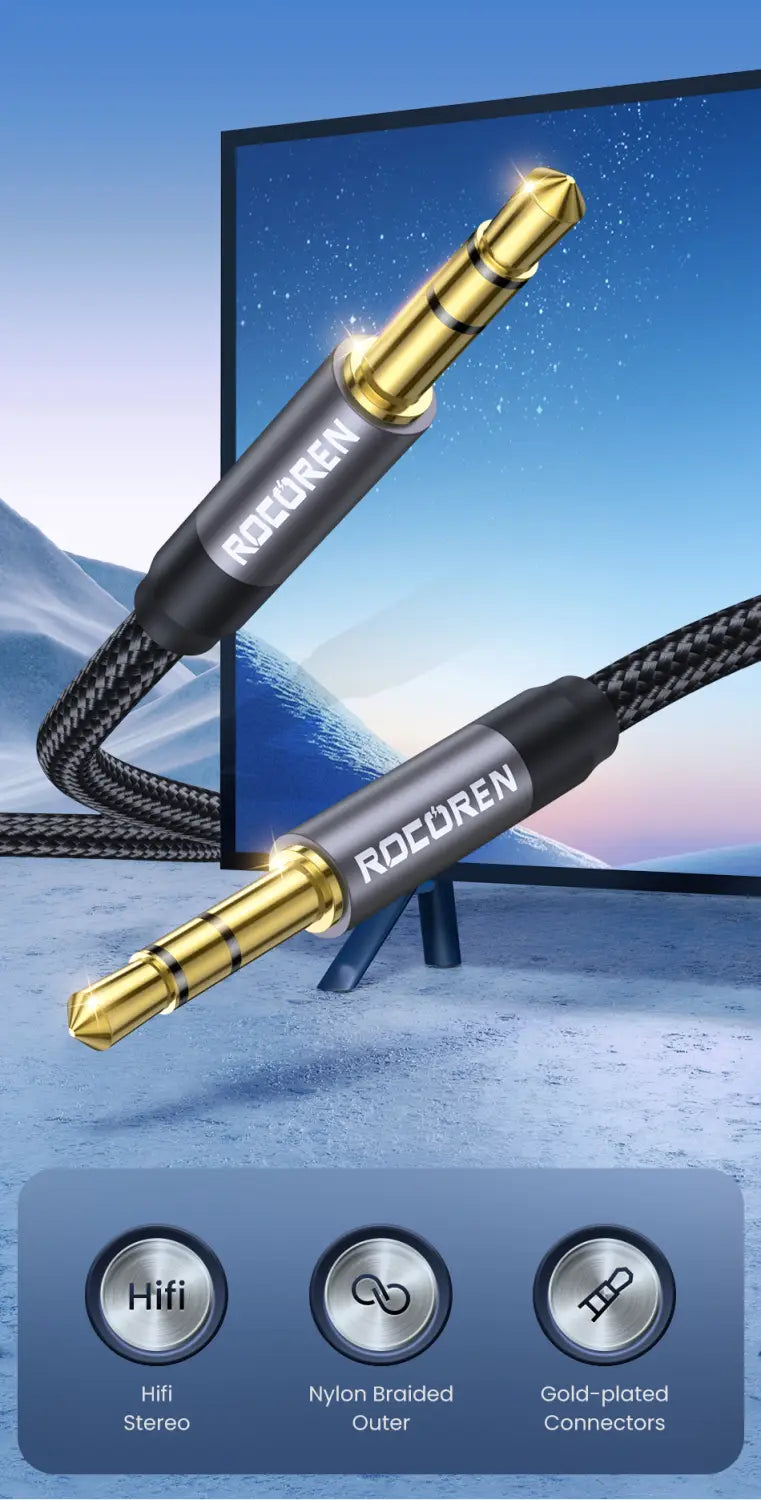 Rocoren Audio Cable 3.5 mm Jack Male to Male Aux Cable For Phone Headphone Car MP3 Speaker Computer 3.5mm Jack Aux Wire