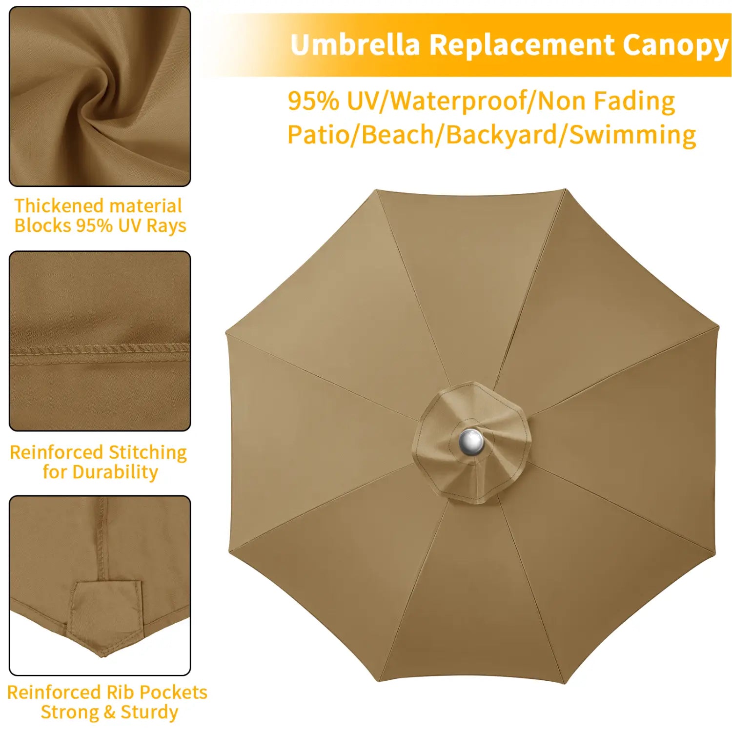 Replacement Parasol Canopy Universal Umbrella Replacement Cloth Garden Parasol Sunshade Cover for Garden Patio Yard
