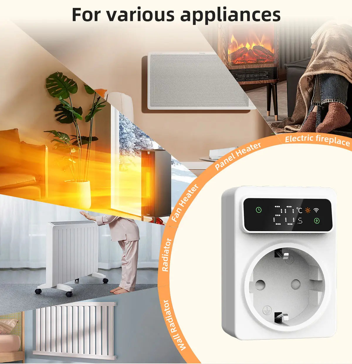 Tuya Wifi Digital Thermostat Socket 16A Precision Plug Remote Temperature Controller Timer Switch Cooling Heating 3M