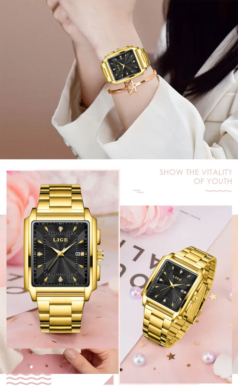 Montre LIGE Luxury Waterproof Quartz Watch for Women Date Display