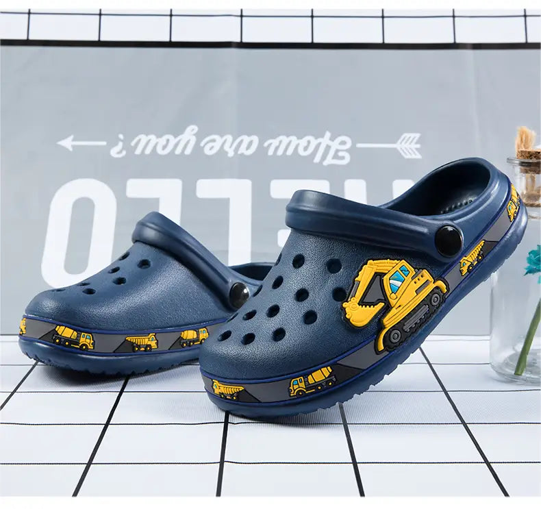 Beautiful Shoe’s Children Shoes Baby Boys Slippers Cartoon Excavator Print Clogs Summer Breathable Soft Indoor Sports