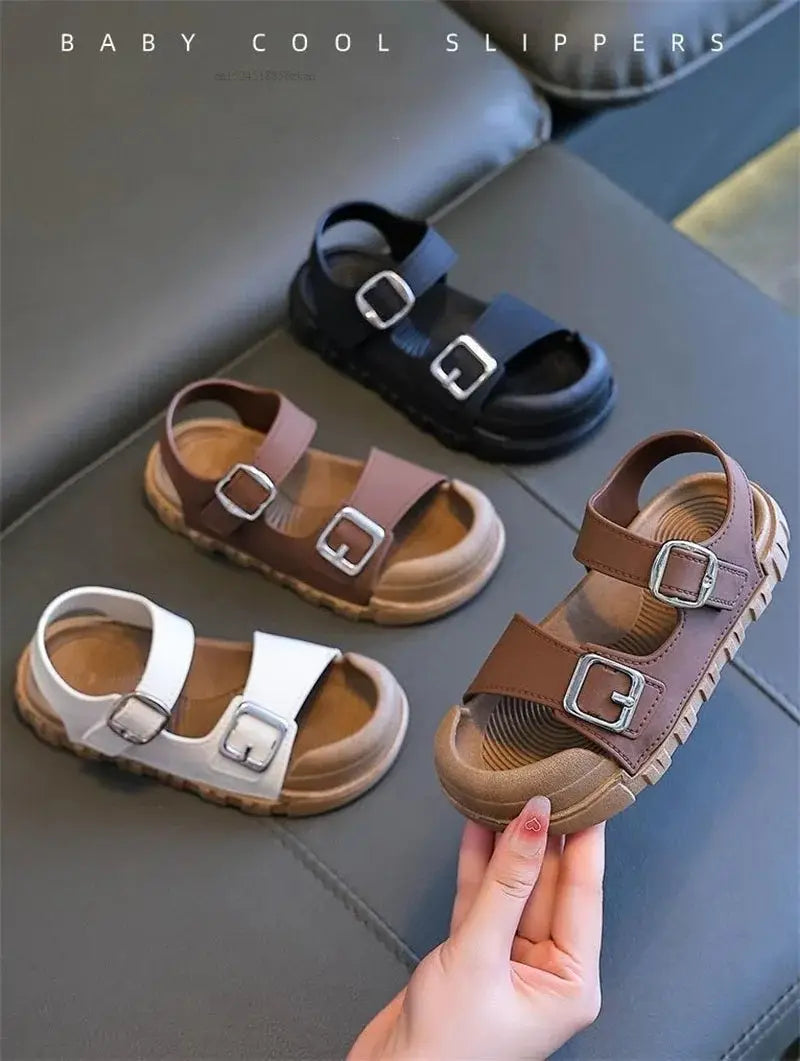 Beautiful Shoe’s Summer New Children Sandals Fashion College Style Boys Girls Soft Bottom Sandals Simple Solid Color