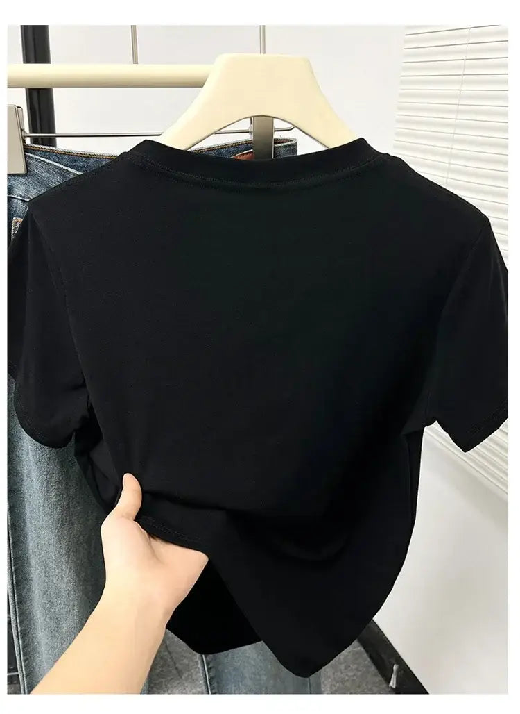 2026 Summer New High Quality Casual T Shirt Sexy Short Sleeved Sleeves Fashion Trend Solid Women Clothing Y2k Tops