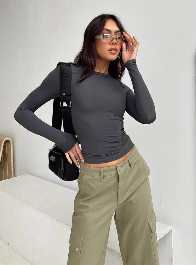 Y2k Long Sleeve T Shirt Women Spring Autumn Crop Top Casual Slim Fit Pullovers Solid O Neck T-shirts Streetwear Female