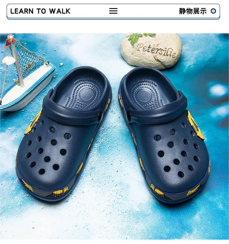 Beautiful Shoe’s Children Shoes Baby Boys Slippers Cartoon Excavator Print Clogs Summer Breathable Soft Indoor Sports