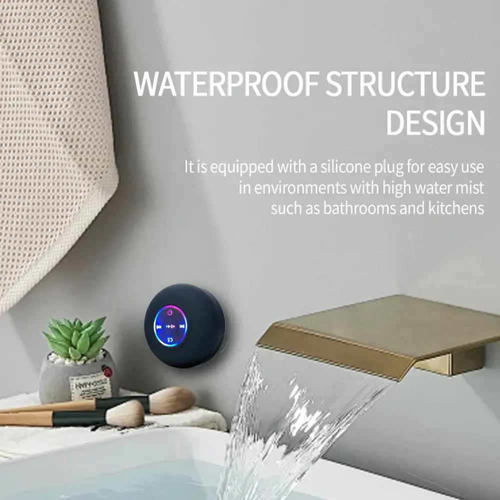 Portable Wireless Bluetooth Speaker LED Light IPX4 Waterproof Loudspeaker Outdoor Bathroom Large Suction Cup Stereo