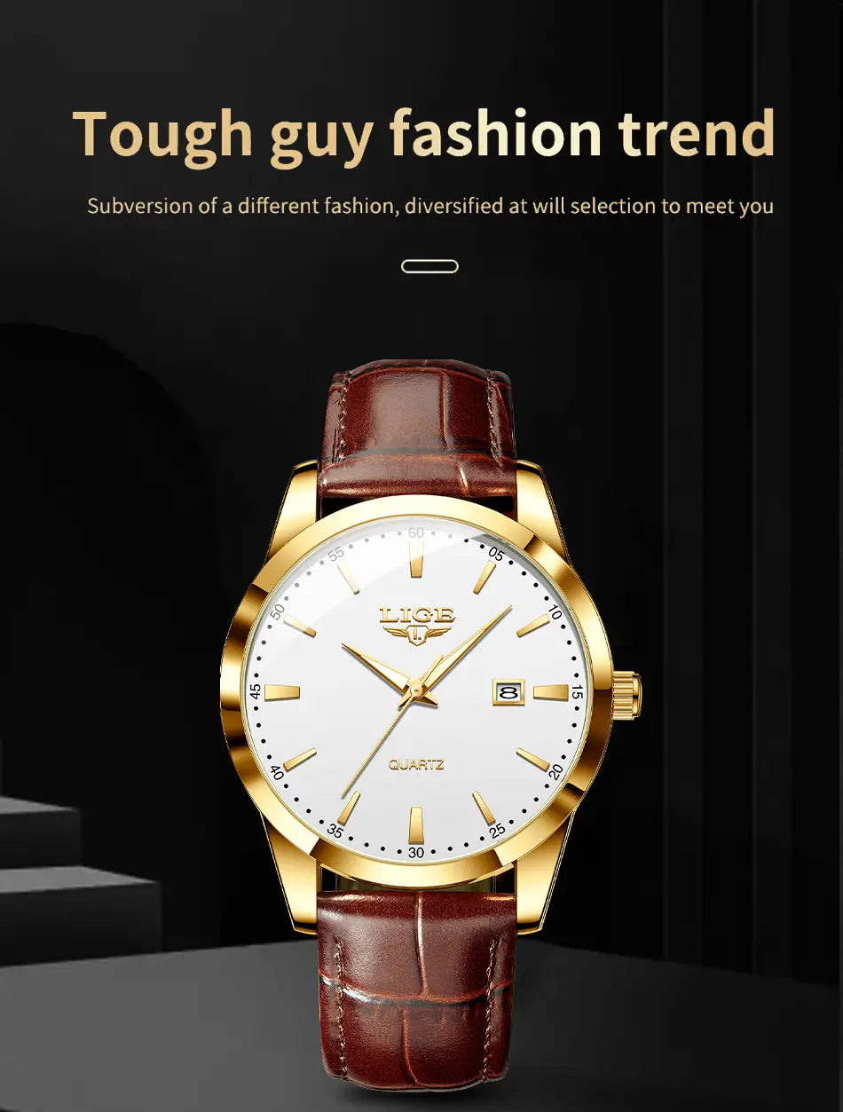 Montre LIGE Women Waterproof Leather Chronograph Watch