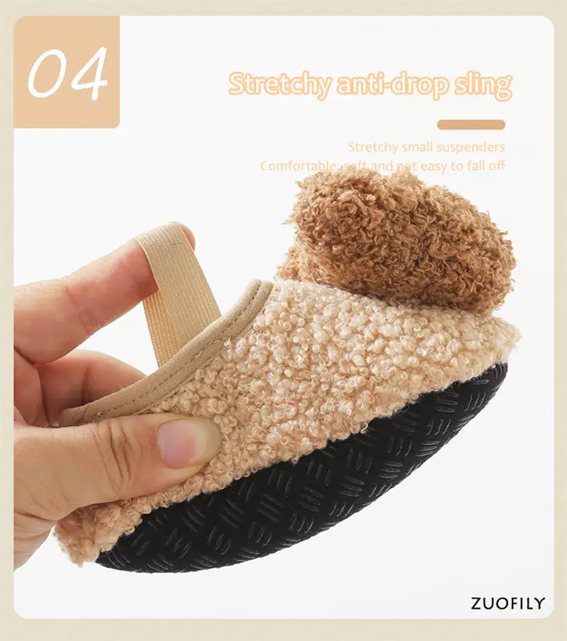 Beautiful Shoe’s Cartoon Bear Baby Shoes Winter Thick Warm Newborn Shoes Non-slip Soled Soft Plush Toddler Kids Boy