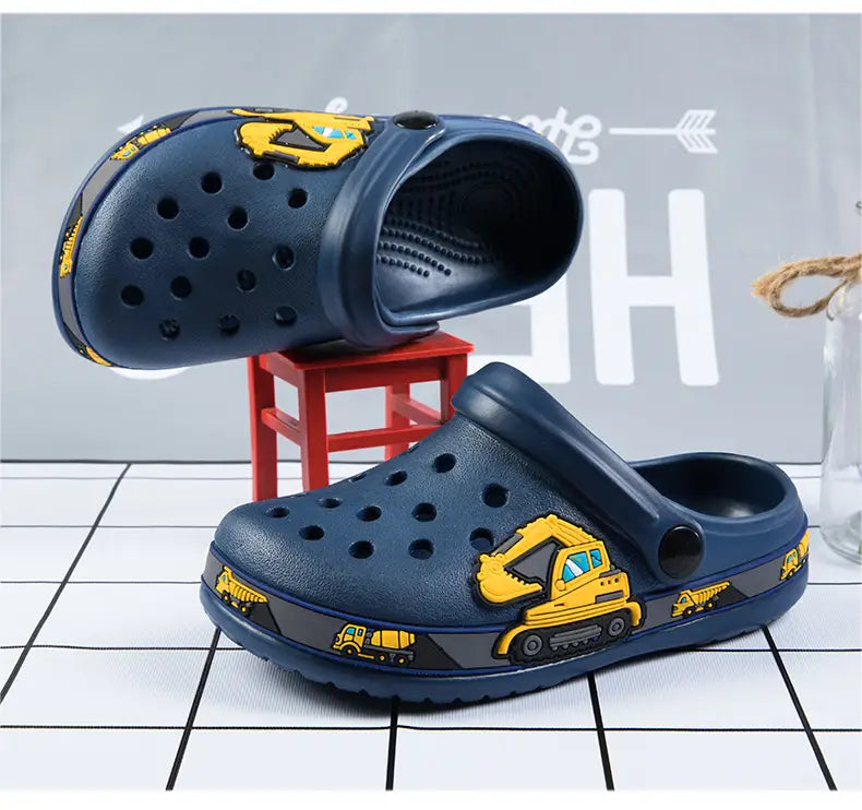 Beautiful Shoe’s Children Shoes Baby Boys Slippers Cartoon Excavator Print Clogs Summer Breathable Soft Indoor Sports