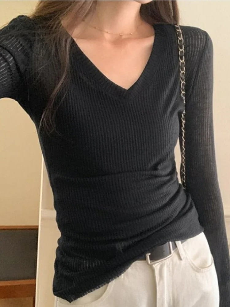 Women Long Sleeve T Shirt Thin Perspective Summer Solid Slim Casual Shirts Female Pullovers Basic Tee Y2k Clothes