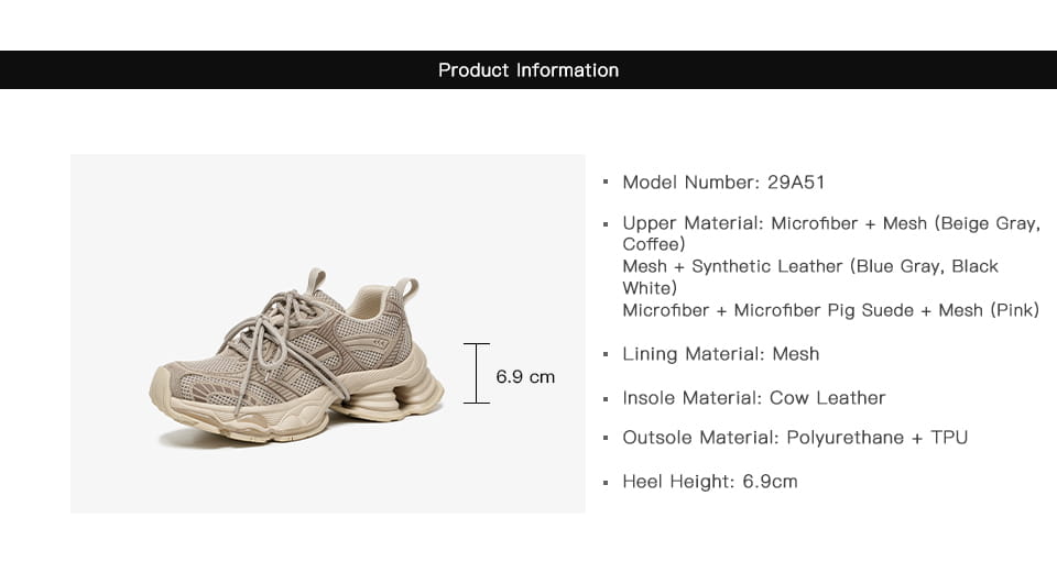 Beautiful Shoe’s BEAUTODAY Chunky Sneakers Women Synthetic Leather Mesh Mixed Color Round Toe Lace-Up Sports Trainer