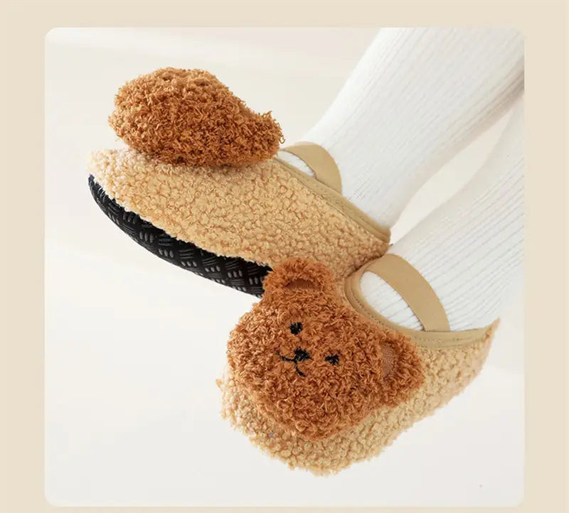 Beautiful Shoe’s Cartoon Bear Baby Shoes Winter Thick Warm Newborn Shoes Non-slip Soled Soft Plush Toddler Kids Boy