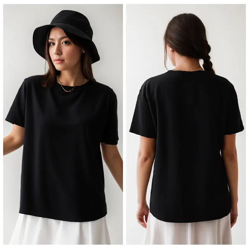 Cotton Short Sleeve Tops 220 Grams Heavy T-shirt Y2k Casual Comfortable Tee Shirt Black & White O-neck Woman Clothing