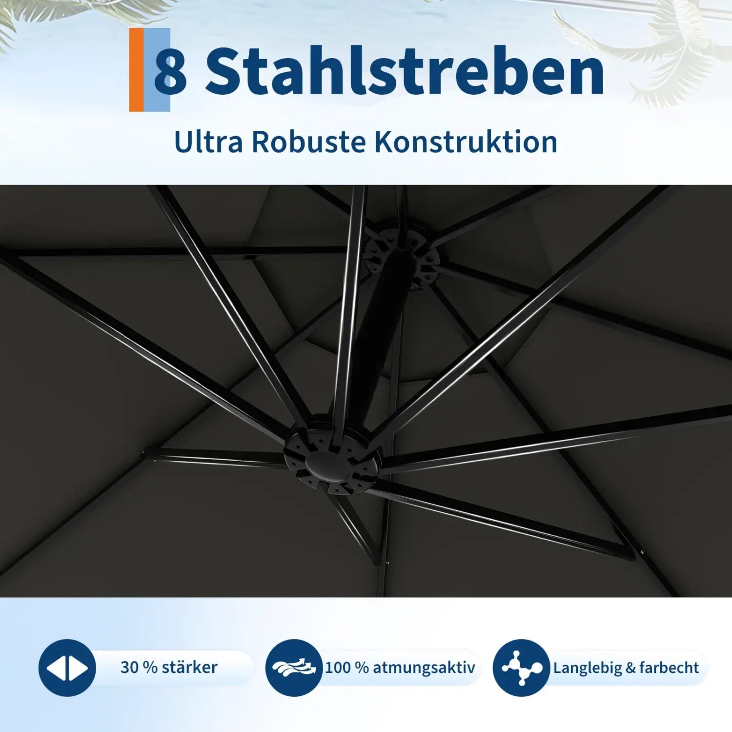 300cm Cantilever Patio Umbrella 360° Rotating Outdoor Parasol Crank & Tilt Water Resistant Garden Sunshade With Stand