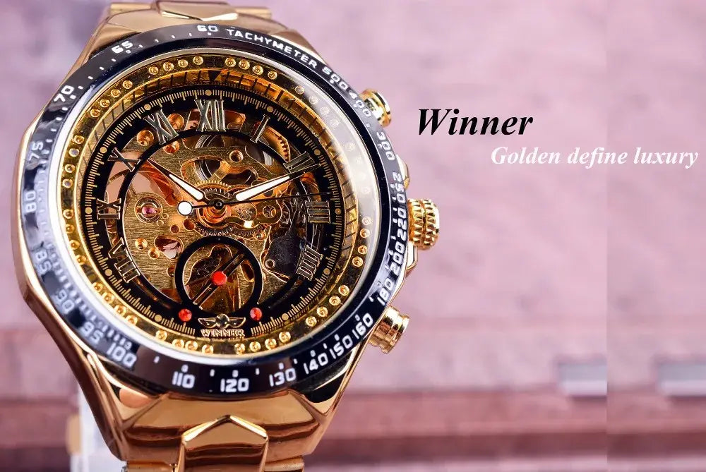 Montre Winner Mechanical Sport Design Bezel Golden Watch Mens Watches Top Brand Luxury Montre Homme Clock Men Automatic