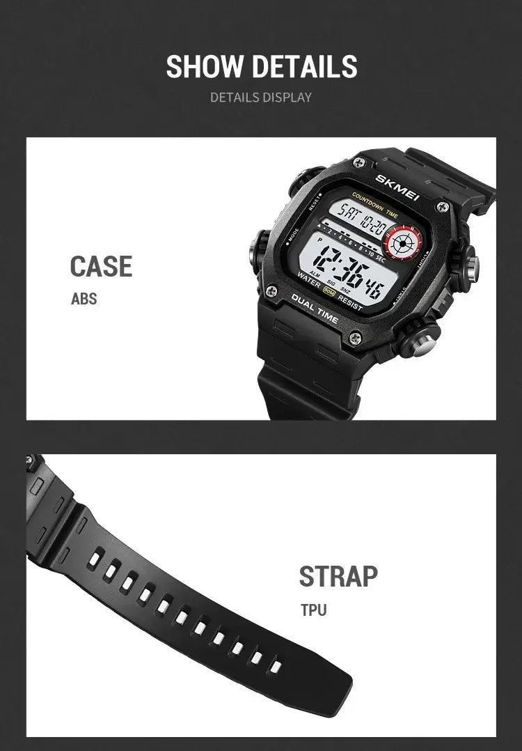 SKMEI 2126 Digital Sports Watch 50m Waterproof Countdown Alarm