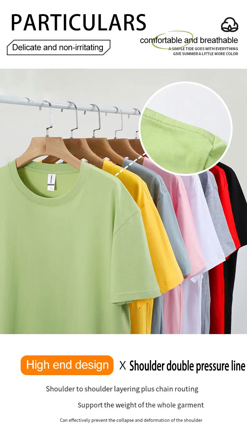 100% Cotton Solid Color T-Shirts Men Woman Short Sleeve Fashion Brand Trend Casual Soft Clothing Tees Breathable Summer