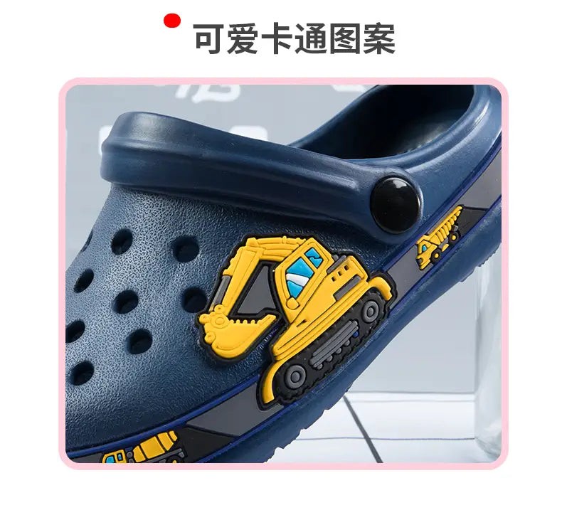 Beautiful Shoe’s Children Shoes Baby Boys Slippers Cartoon Excavator Print Clogs Summer Breathable Soft Indoor Sports