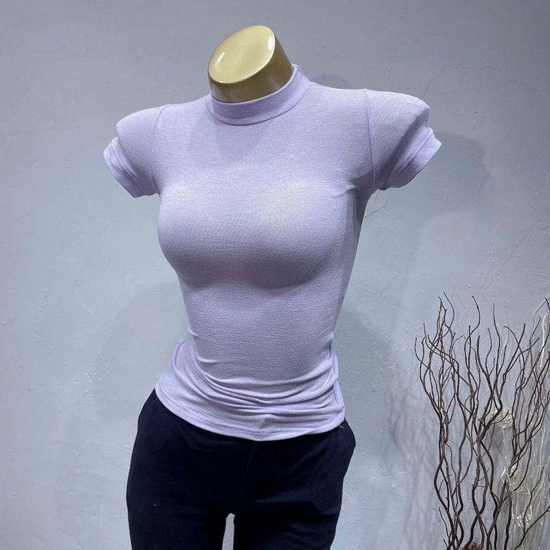Women’s Slim Fit Turtleneck Ribbed Knit Crop Top Casual Basic Tight Knit Sexy Fitted Cropped T-Shirt