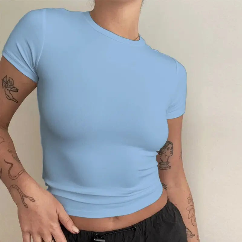 Woman Clothing Short Sleeve T-shirt Slim Fit Tops Female O-Neck Knitted Sheath Tee Shirt Street Wear Sex Sporty 2024