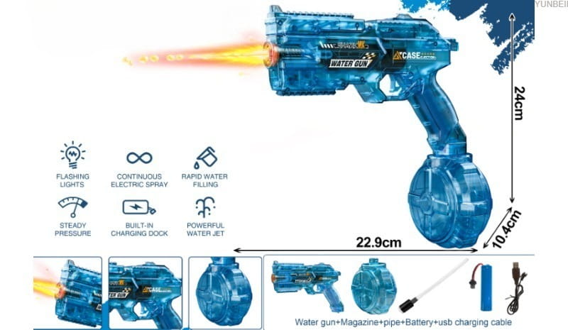 Electric Water Gun Automatic Water Blaster with LED Lights High Pressure Long Range Summer Beach Pool Outdoor Toy for