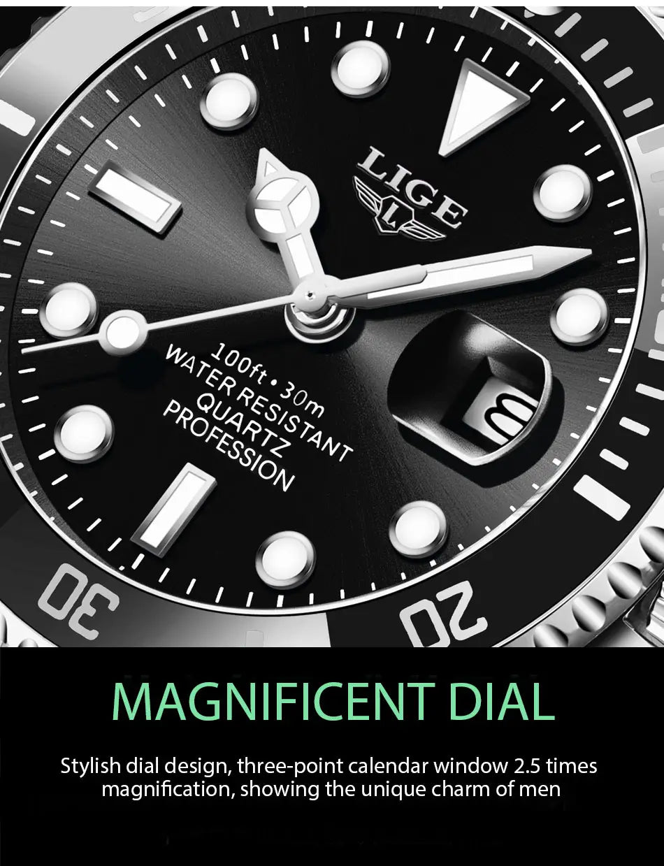 Montre LIGE Watch For Men Top Brand Luxury Fashion Men Watch Casual Business Waterproof Chronograph Quartz Wristwatches
