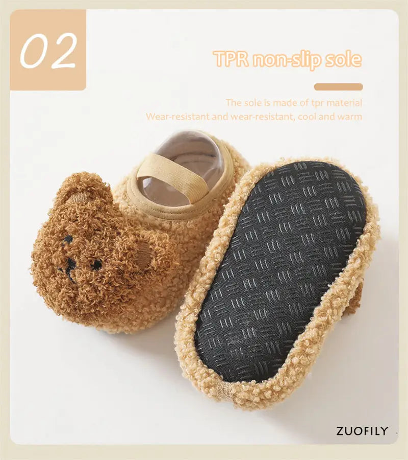 Beautiful Shoe’s Cartoon Bear Baby Shoes Winter Thick Warm Newborn Shoes Non-slip Soled Soft Plush Toddler Kids Boy