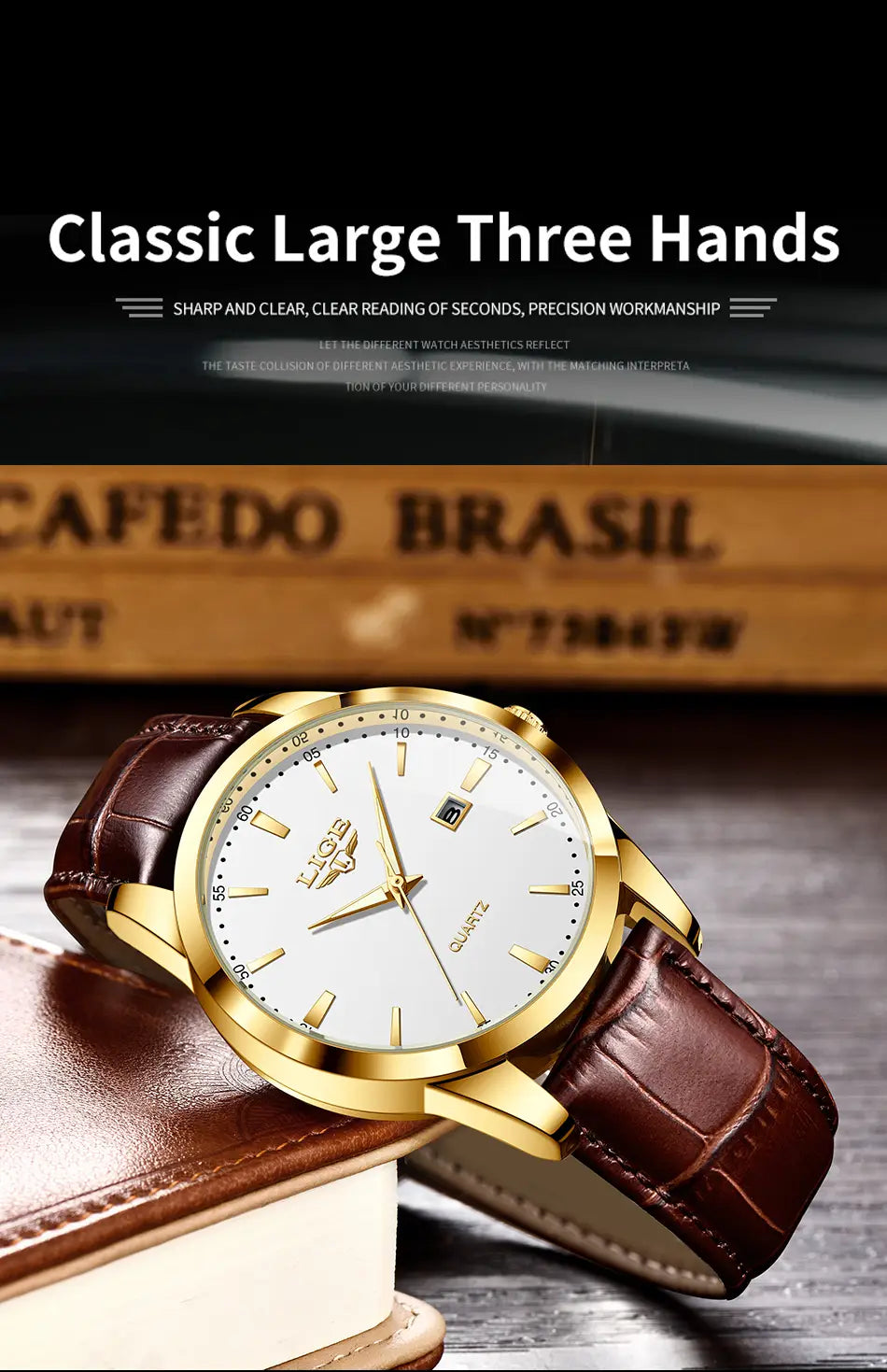 Montre LIGE Women Waterproof Leather Chronograph Watch