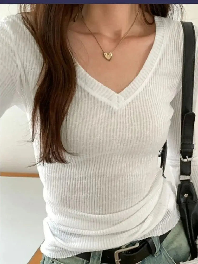 Women Long Sleeve T Shirt Thin Perspective Summer Solid Slim Casual Shirts Female Pullovers Basic Tee Y2k Clothes