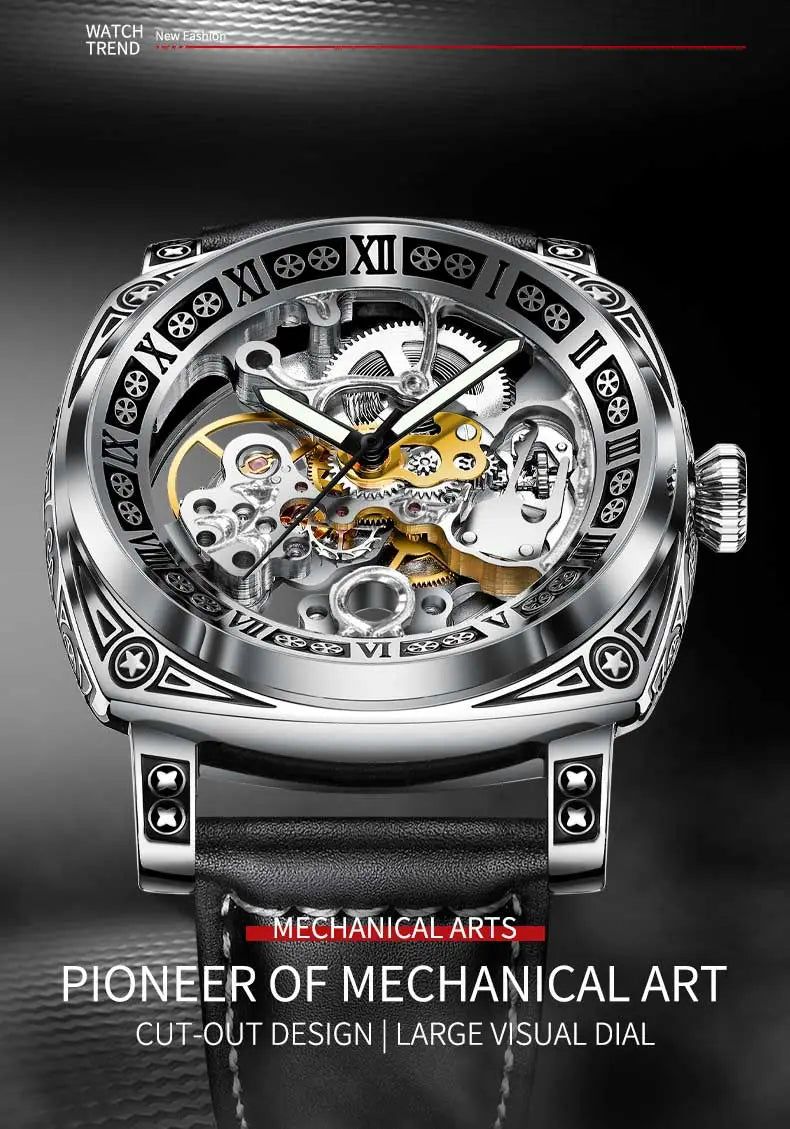 Montre Glenaw Automatic Stainless Steel Waterproof Men’s Carving Watch