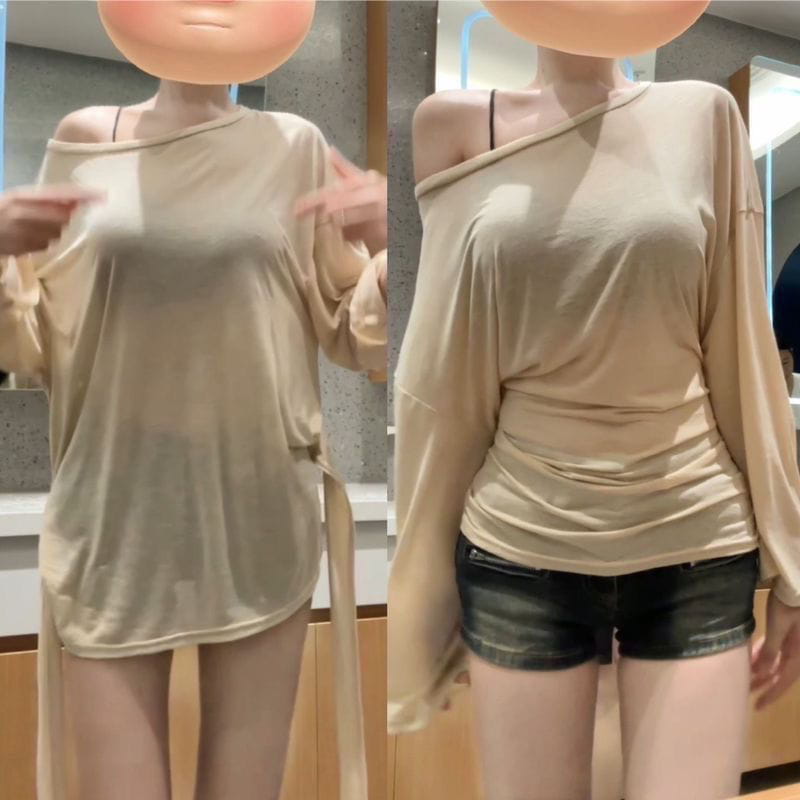 See Through Long sleeve Oversize T shirt Women Sexy Back Bandage Off shoulder Top Female Basic Long Tees Korean Chic